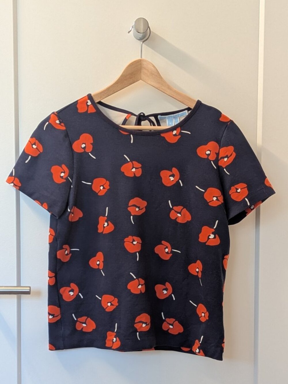 Draper James Poppy Ponte Top - Short Sleeve Pattern Shirt Keyhole - SIZE SMALL